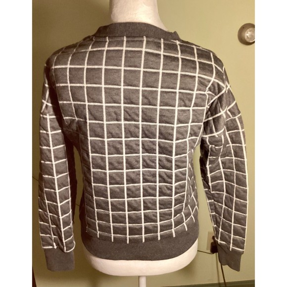 California Who.A.U Gray Quilted Windowpane Letterman Sweatshirt Top Size S - Picture 6 of 9